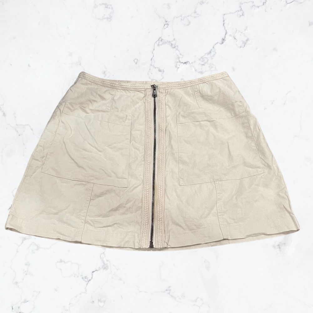 Urban Outfitters Cream Off-White Khaki Embroidered Front Zipper Skirt